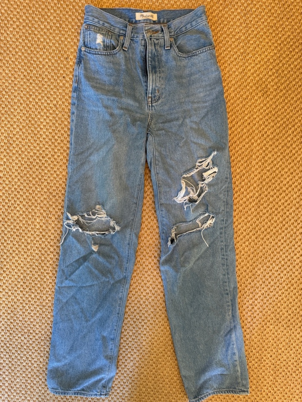 Madewell High-Rise Distressed Baggy Straights Blue Jeans